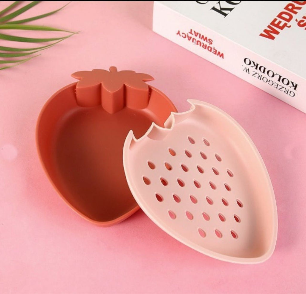 Strawberry Self-Draining Soap Dish – Cute Dual-Layer Countertop Organizer