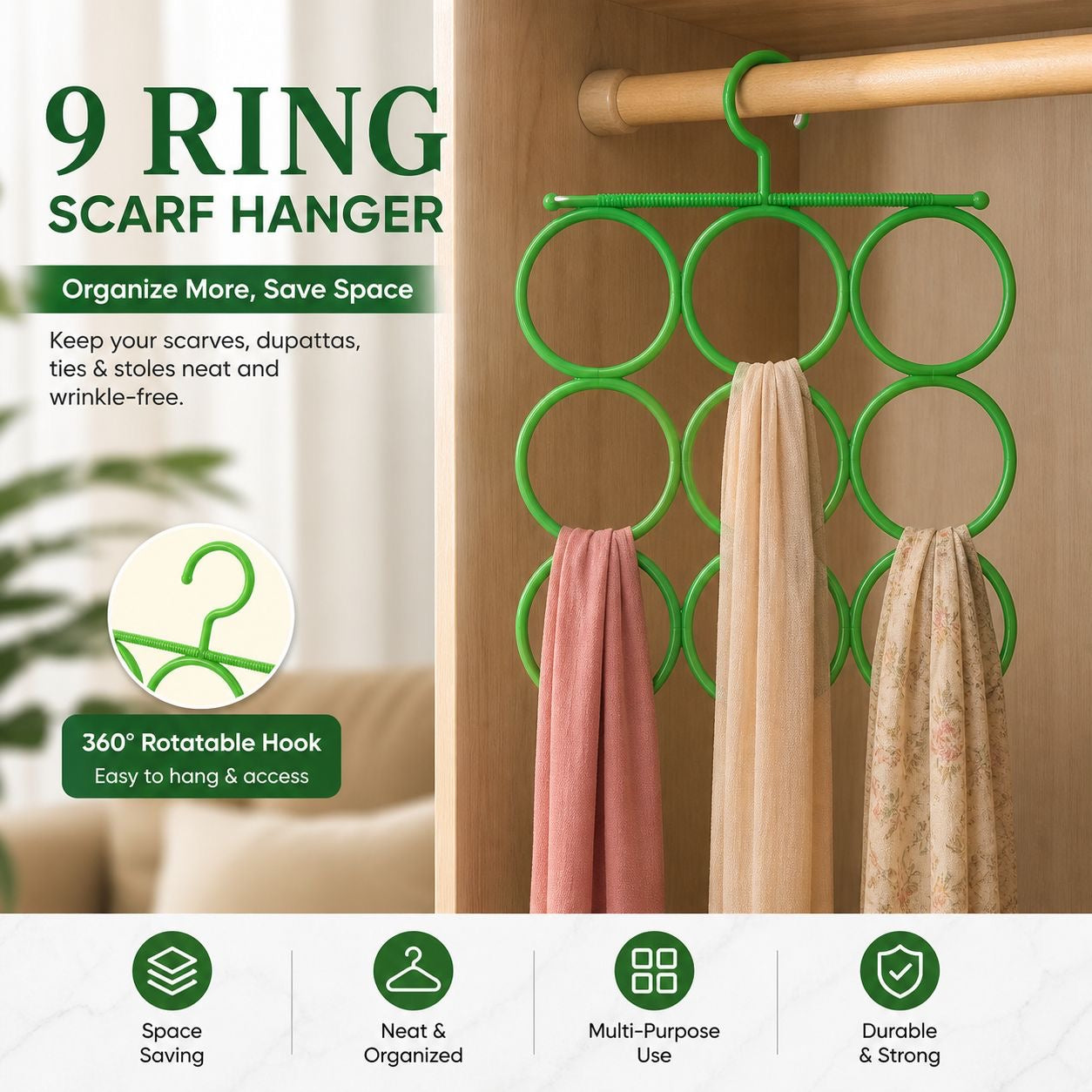 9-Ring Space-Saving Scarf & Accessory Hanger