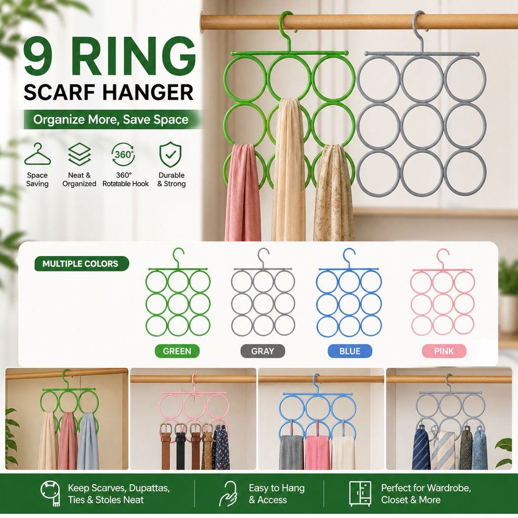 9-Ring Space-Saving Scarf & Accessory Hanger