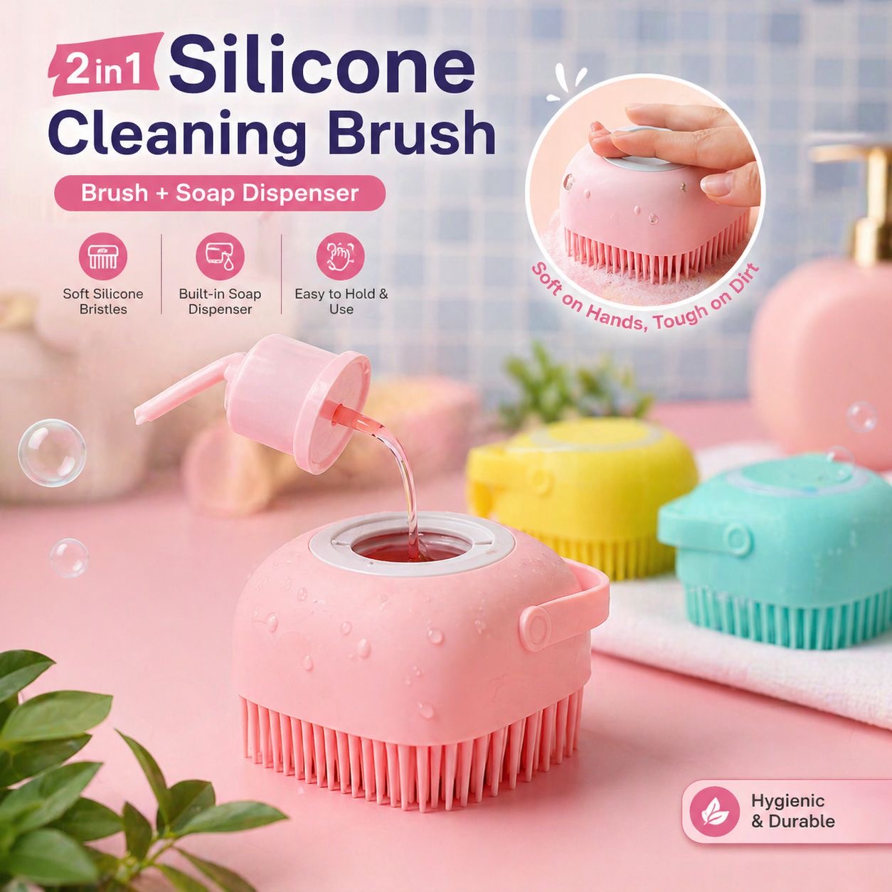 2-in-1 Silicone Cleaning Brush with Built-in Soap Dispenser