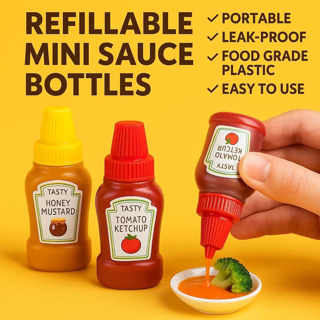 Portable Mini Squeeze Sauce Bottles (Set of 2) – Leak-Proof & Refillable Travel Condiment Containers