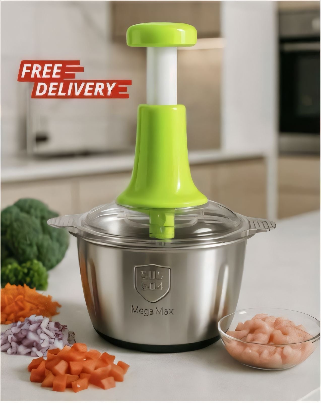 Manual Food Chopper with Stainless Steel Bowl